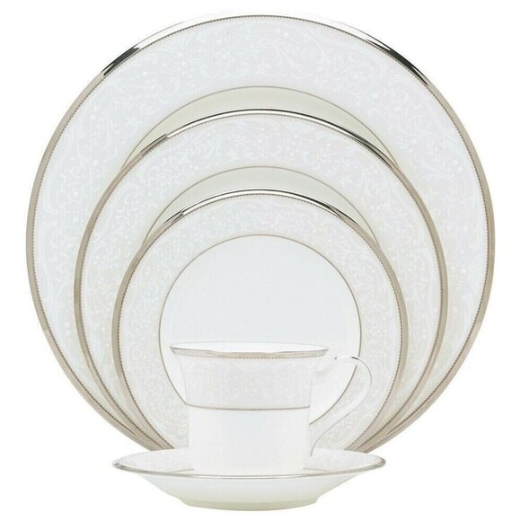 NORITAKE Bone China Silver Palace 4773 White 5pc PLACE SETTING Made in Japan NEW - Picture 1 of 14